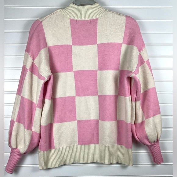 Zesica Pink & Cream Checker Pattern Long Sleeve crew Neck Sweater Size Medium - Picture 6 of 9